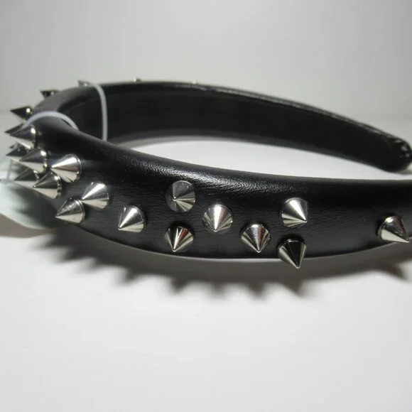 1 Black & 1 Pink Pleather Studded Spiked Headband Punk Alternative Goth Emo New - Picture 10 of 14